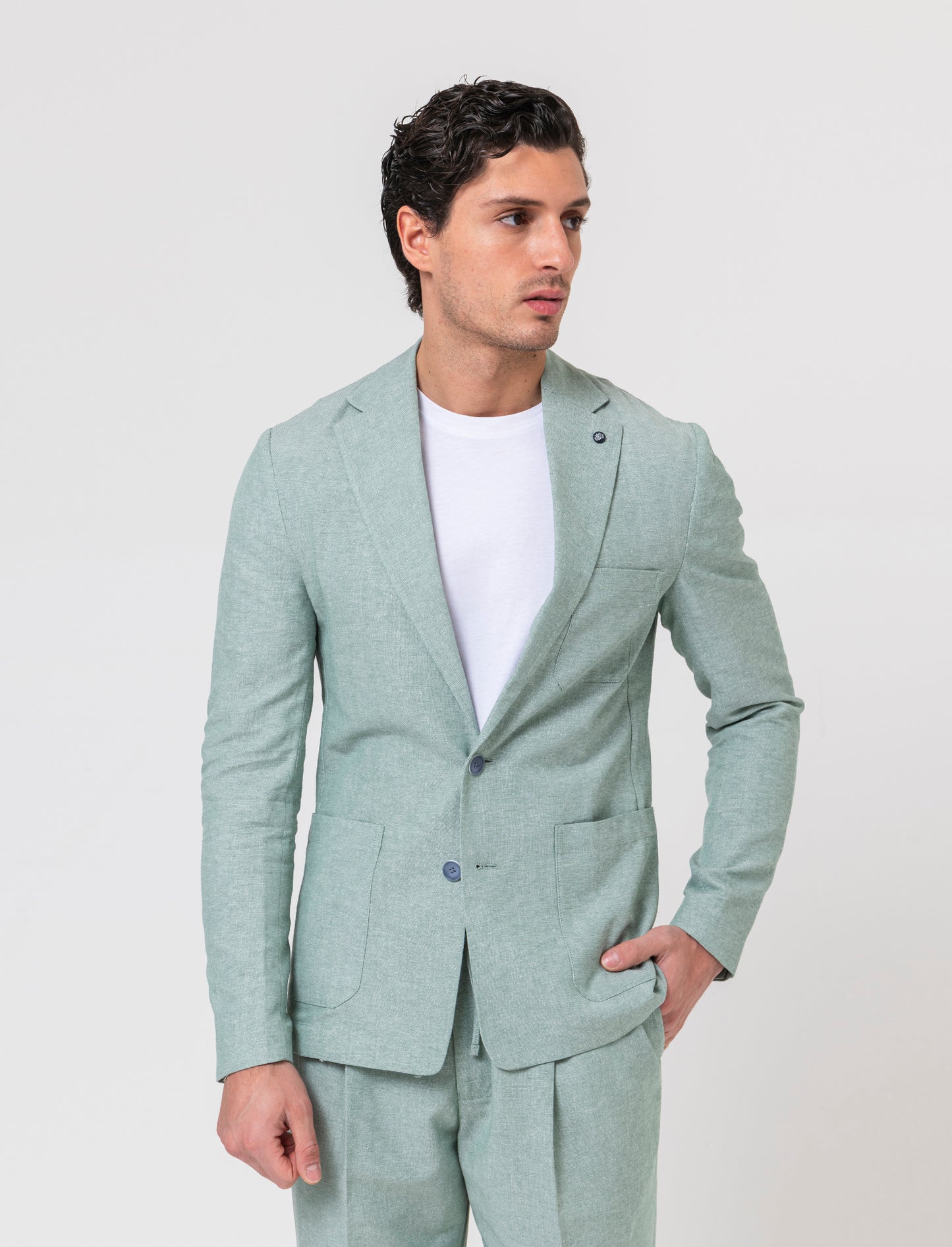 Blazer decostruito da completo in misto lino da uomo - Verde