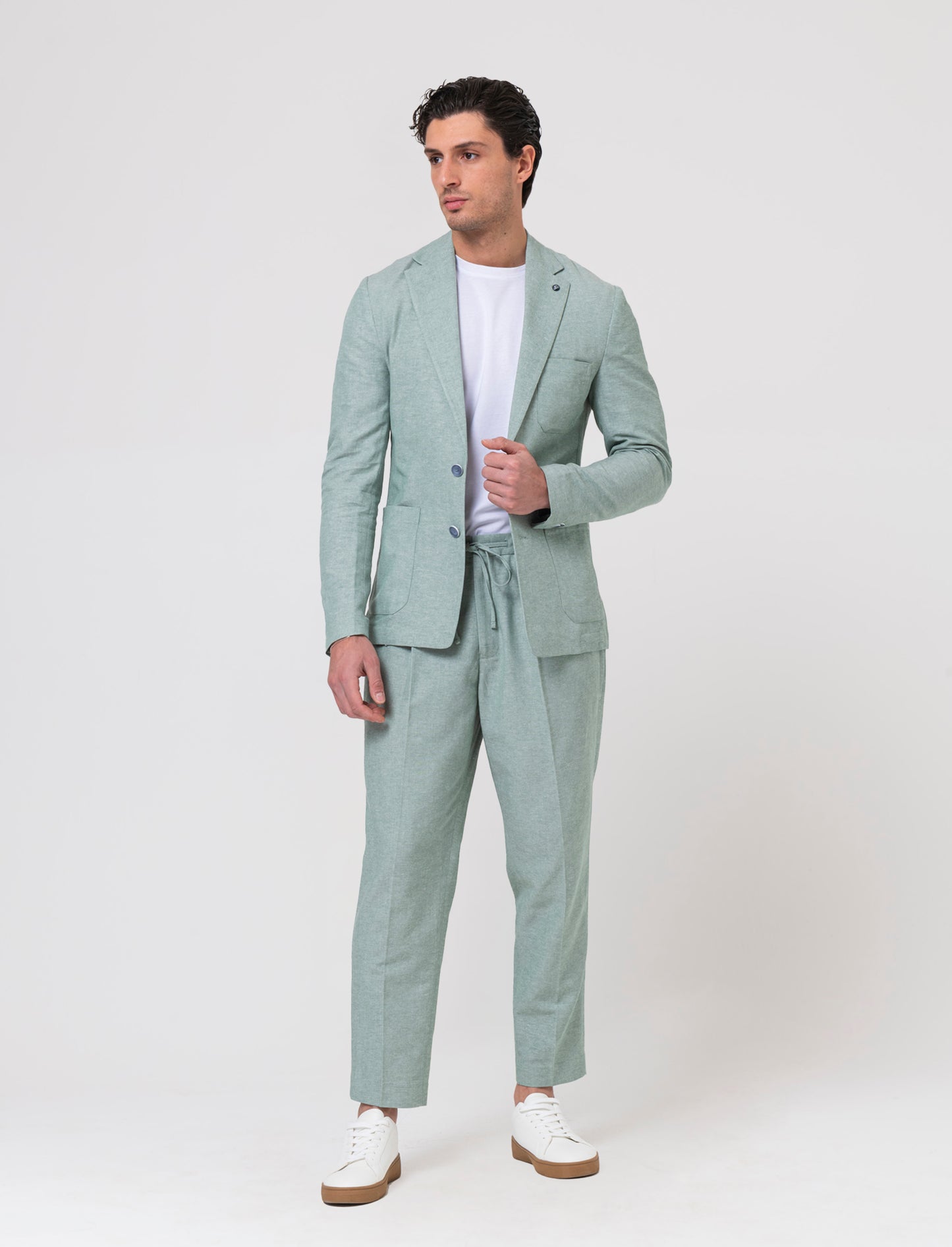 Blazer decostruito da completo in misto lino da uomo - Verde