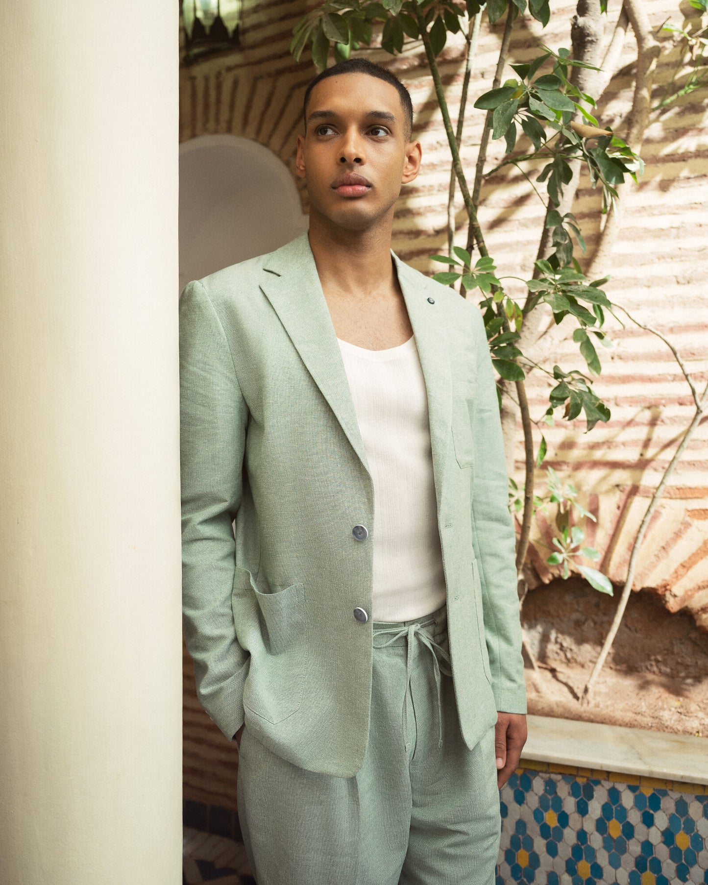 Pantaloni jogger da completo in misto lino da uomo - Verde