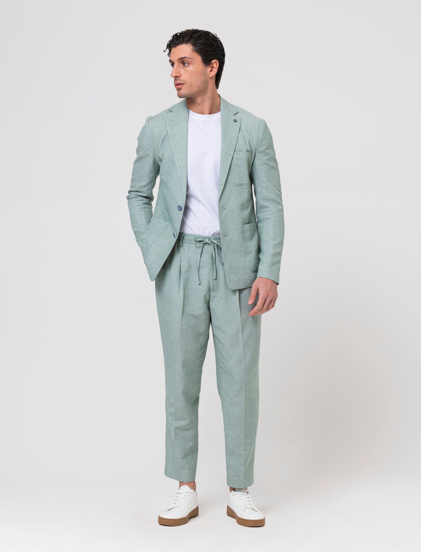 Pantaloni jogger da completo in misto lino da uomo - Verde