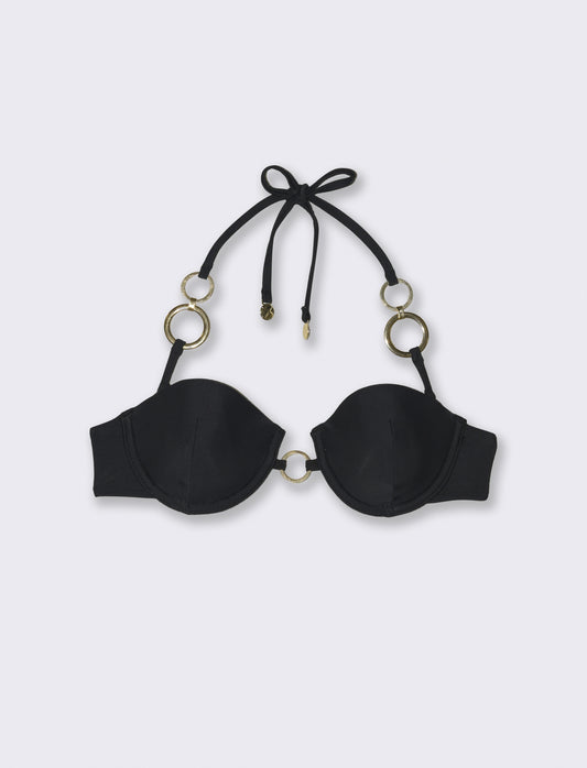 Reggiseno donna mare push up con anelli - Nero