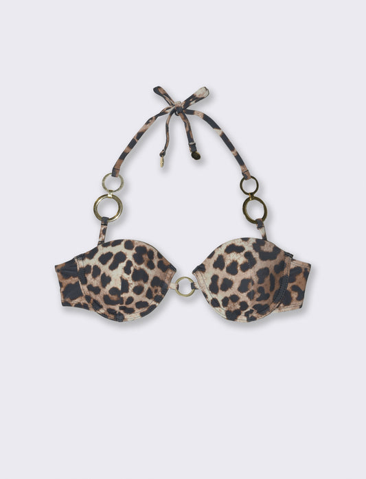 Reggiseno donna mare push up con anelli - Leopardato
