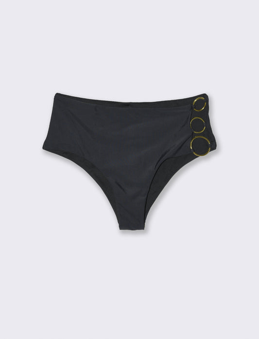 Slip mare donna vita alta con anelli - Nero