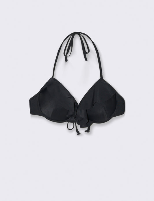 Reggiseno mare donna balconcino con rouche - Nero
