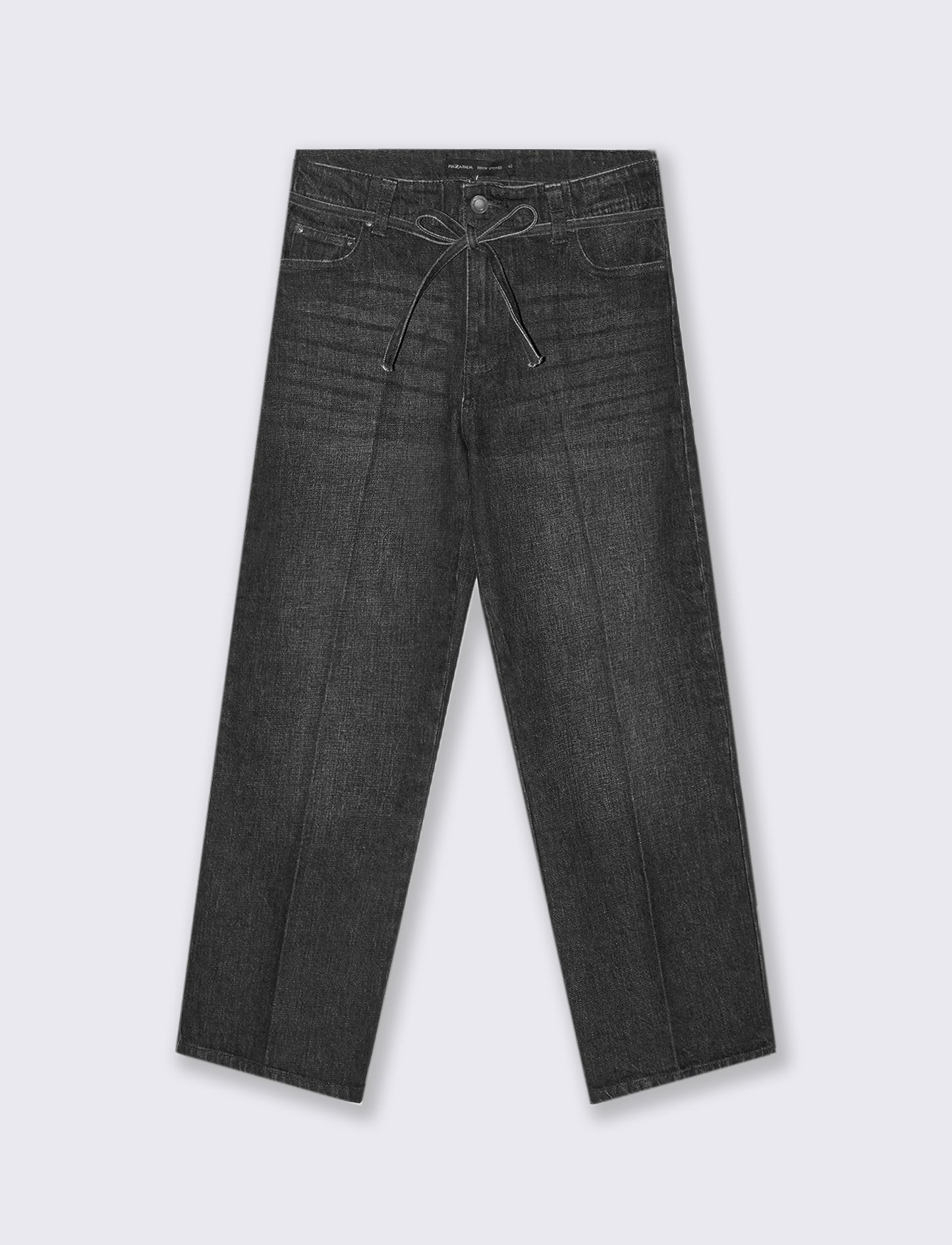 JEANS STRAIGHT CROP CON CINTURA IN TESSUTO - Grigio