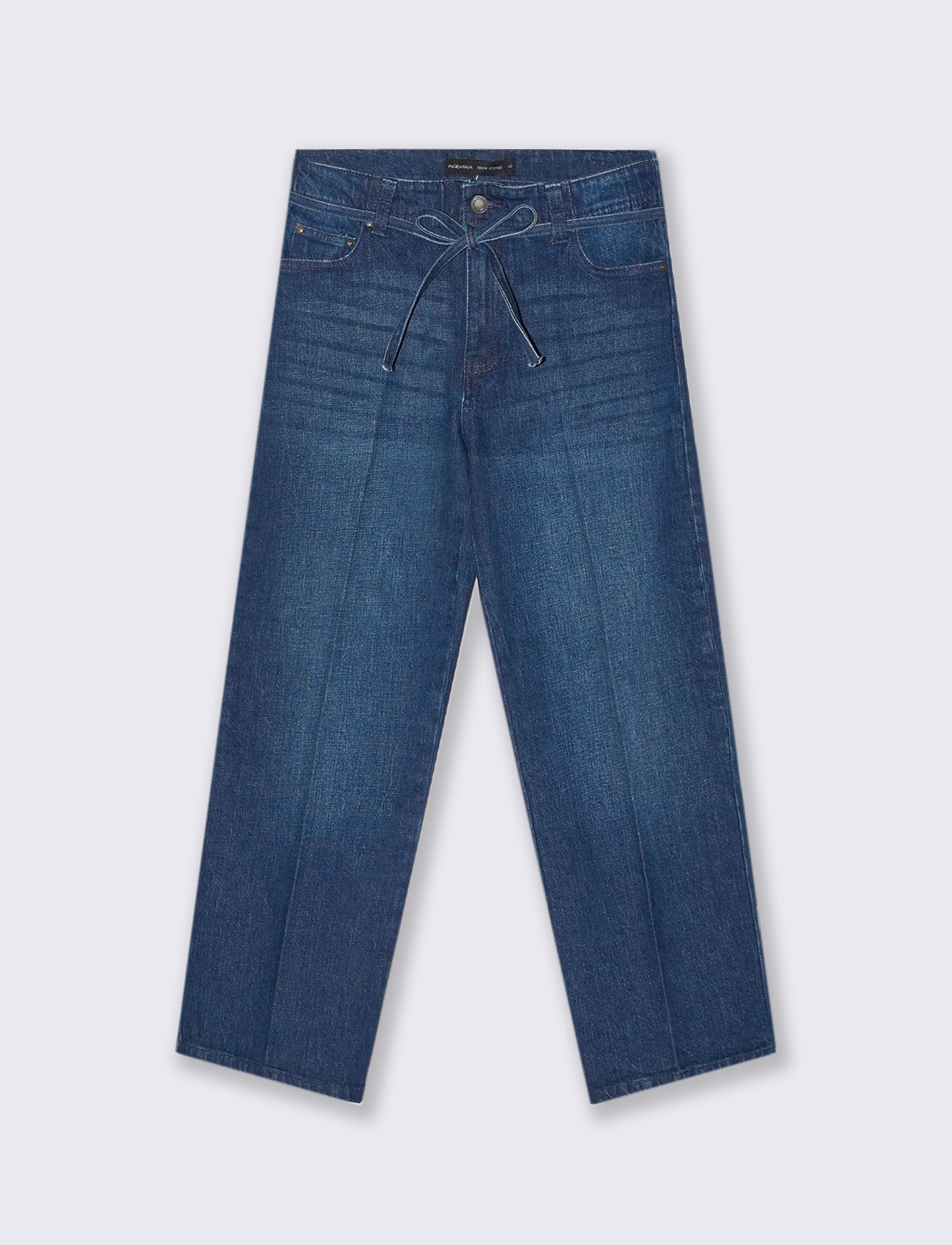 JEANS STRAIGHT CROP CON CINTURA IN TESSUTO - Denim