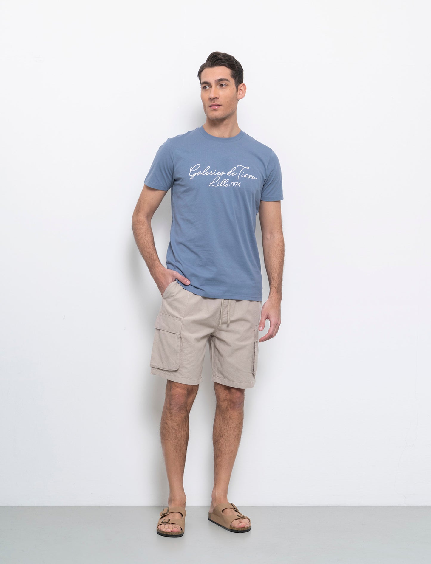 Bermuda cargo in misto lino da uomo - Beige