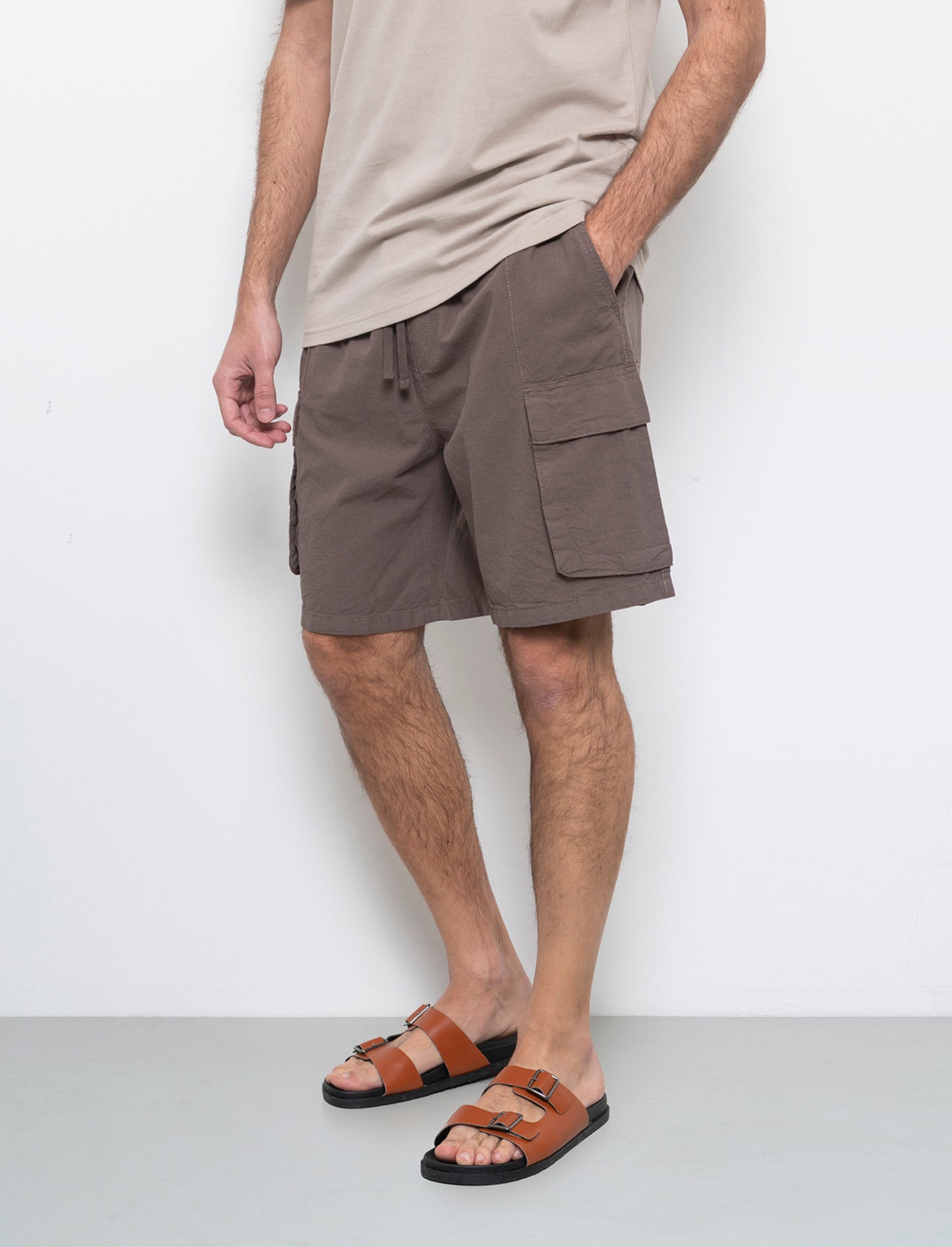 Bermuda cargo in misto lino da uomo - Grigio fango