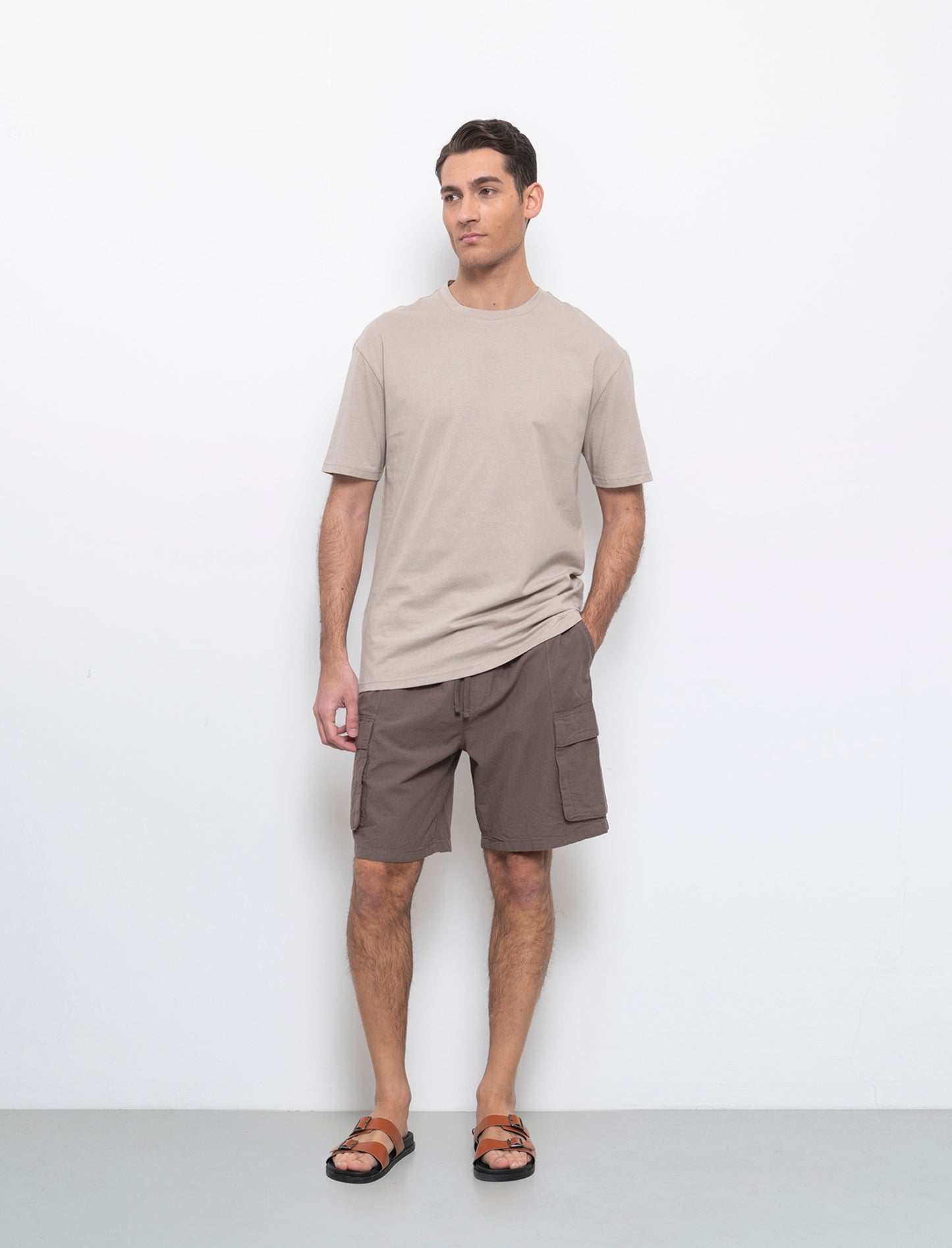 Bermuda cargo in misto lino da uomo - Grigio fango
