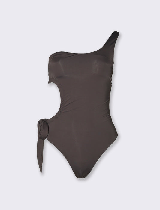 Costume intero monospalla con arriccio laterale - Marrone