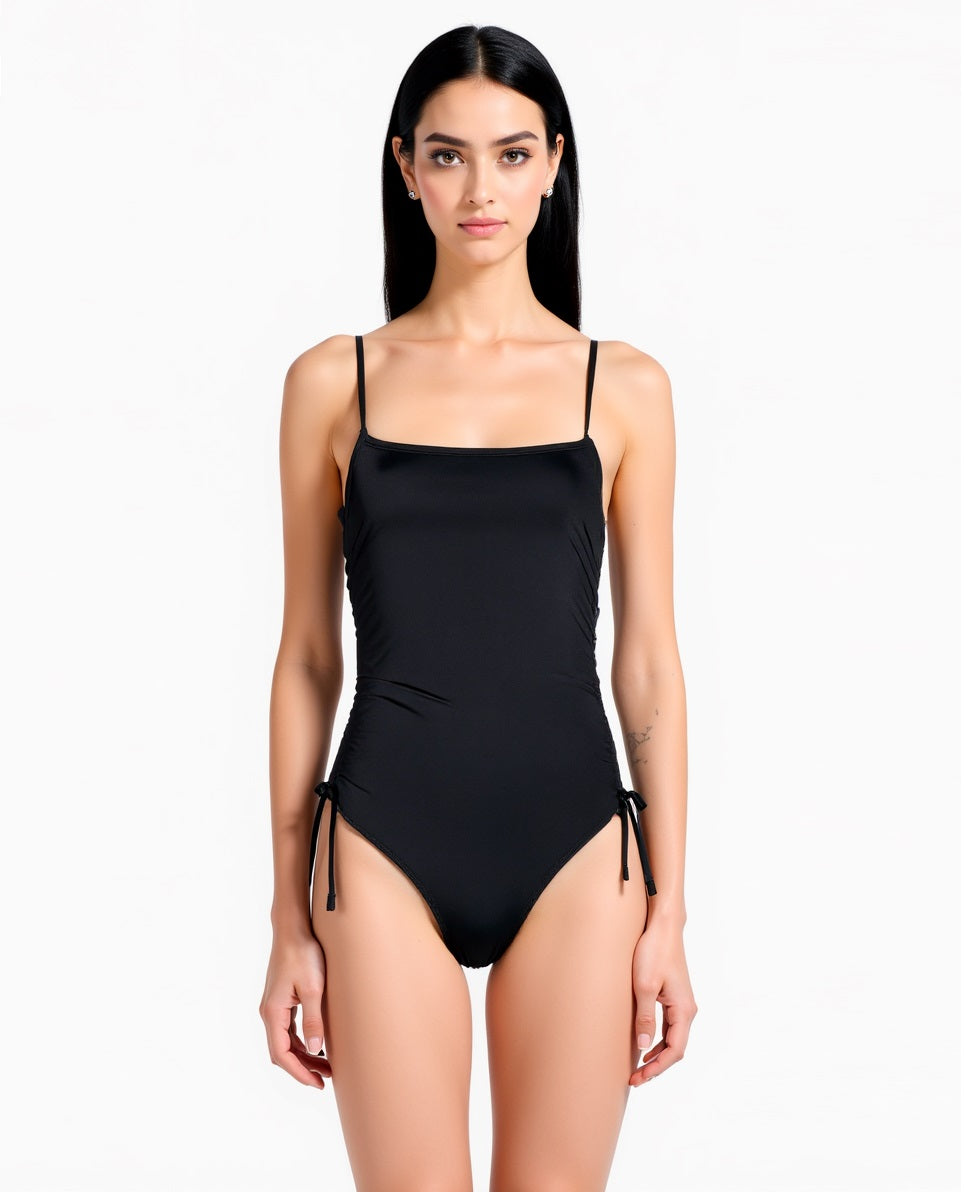 Costume mare donna intero con laccetti - Nero