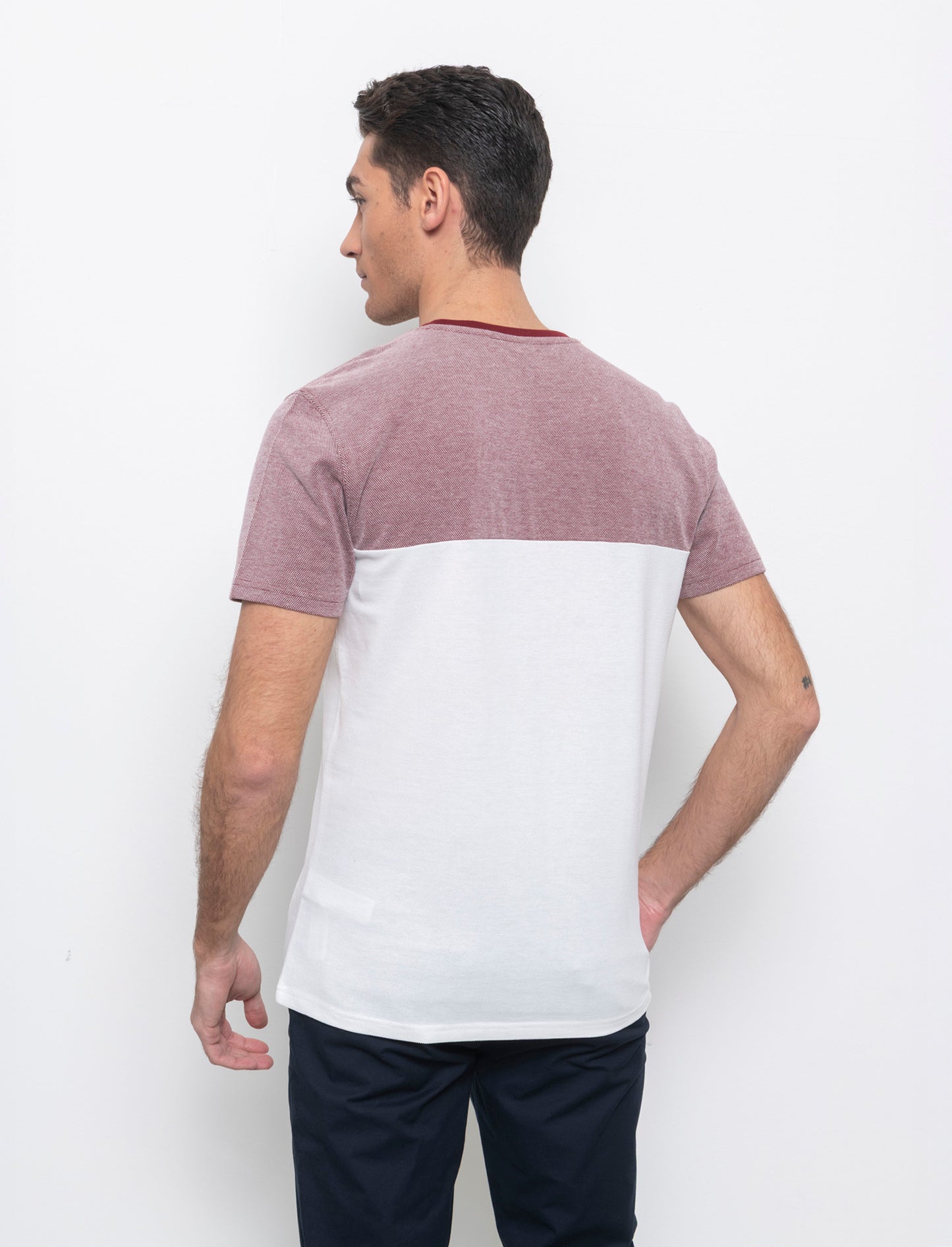 T-shirt in piquet bicolore da uomo - Bordeaux
