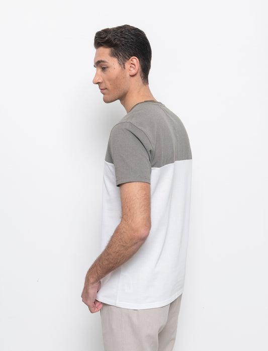 T-shirt in piquet bicolore da uomo - Verde kaki