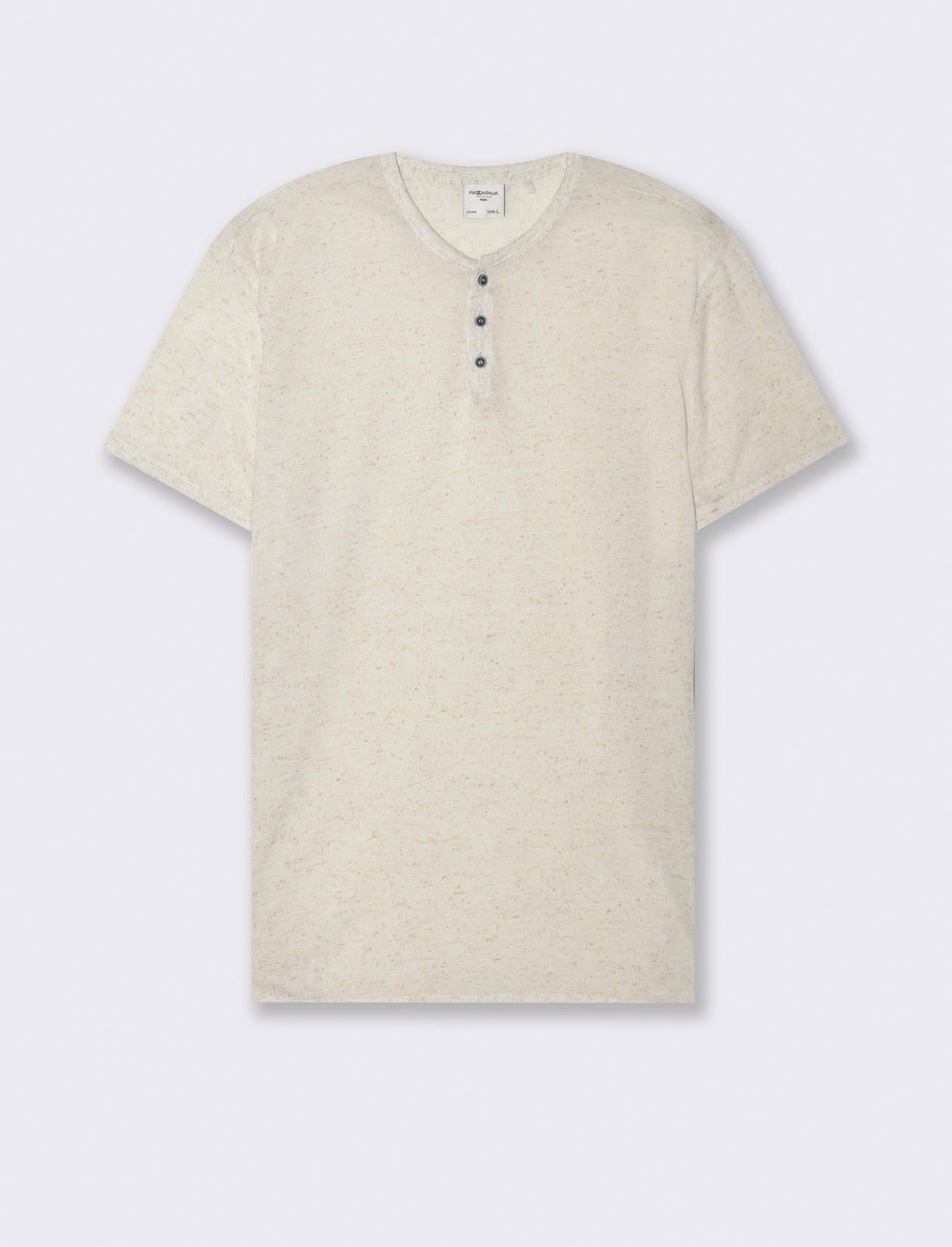 T-shirt serafino struttura misto lino da uomo - Beige ecru