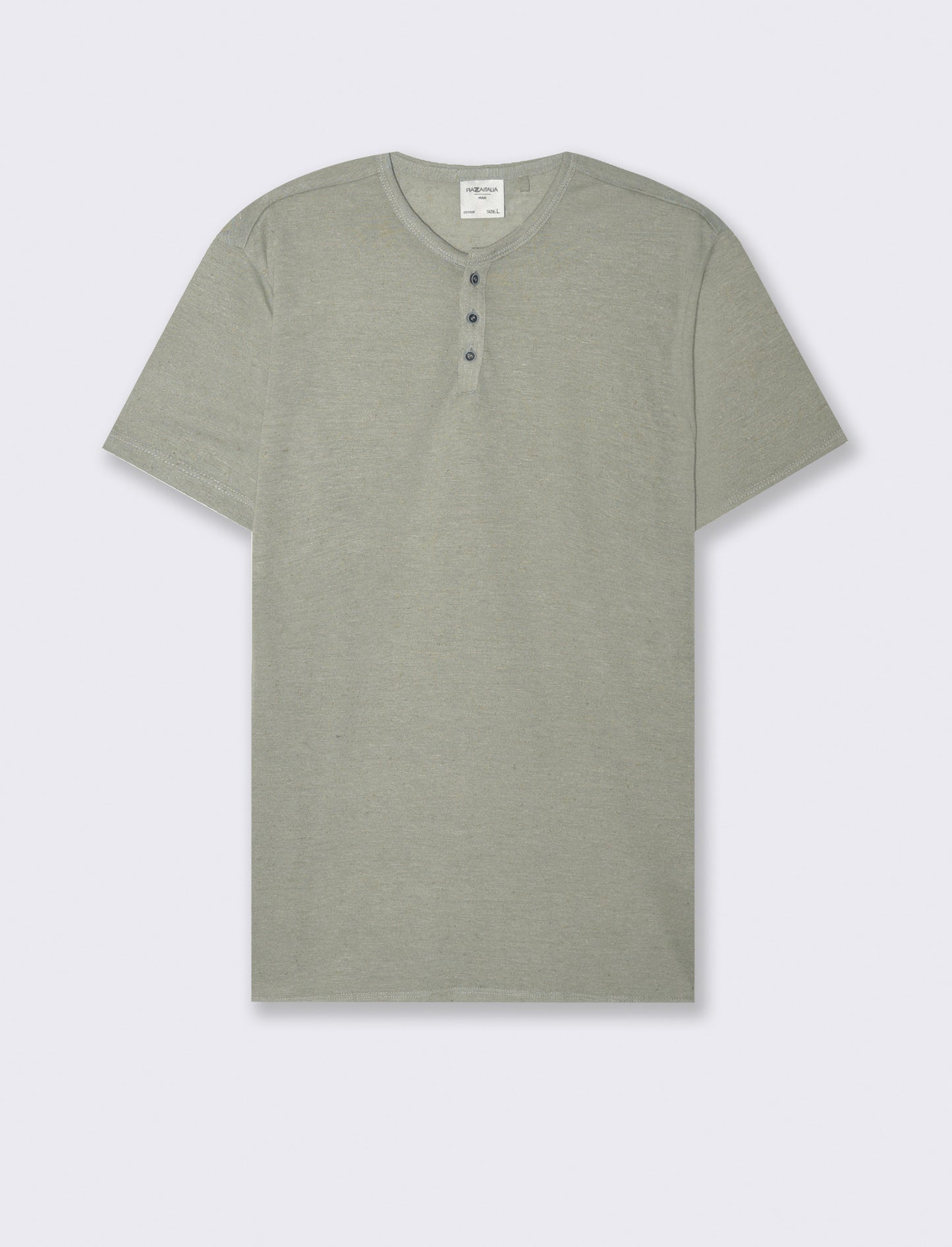 T-shirt serafino struttura misto lino da uomo - Verde