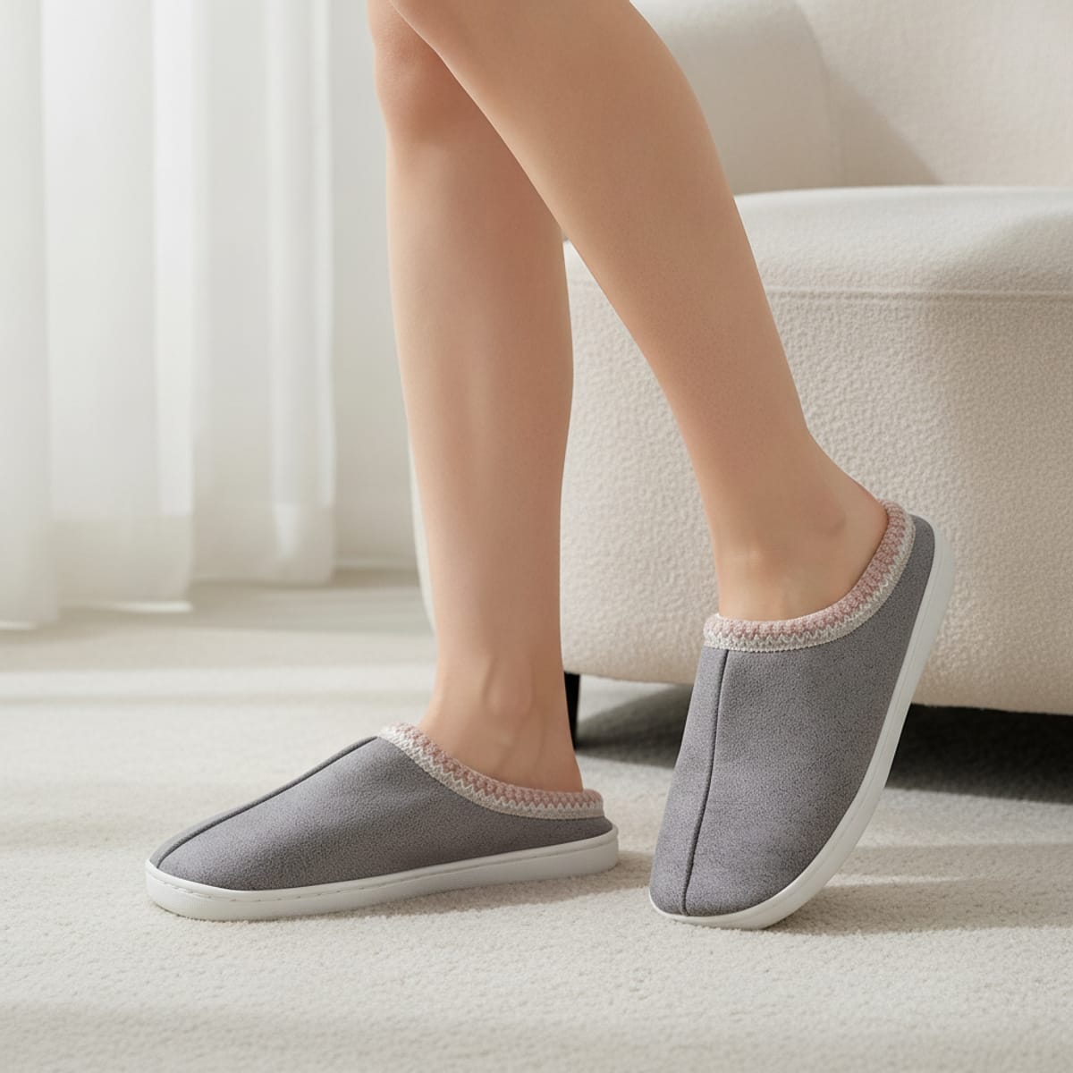 Fabric slipper with high sole - Grey