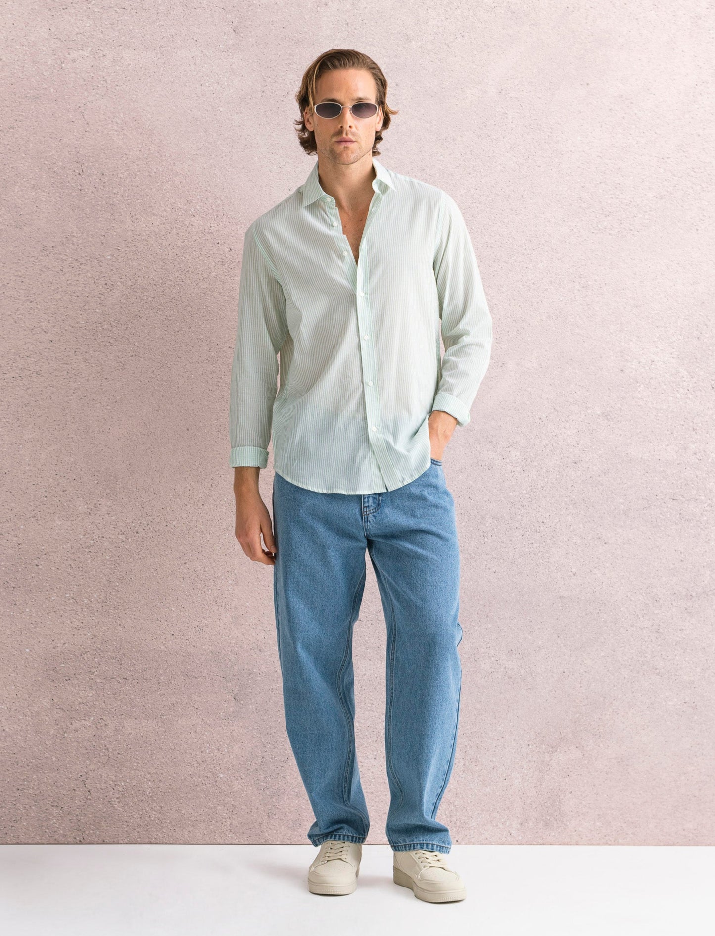 Camicia leggera a righe da uomo - Verde