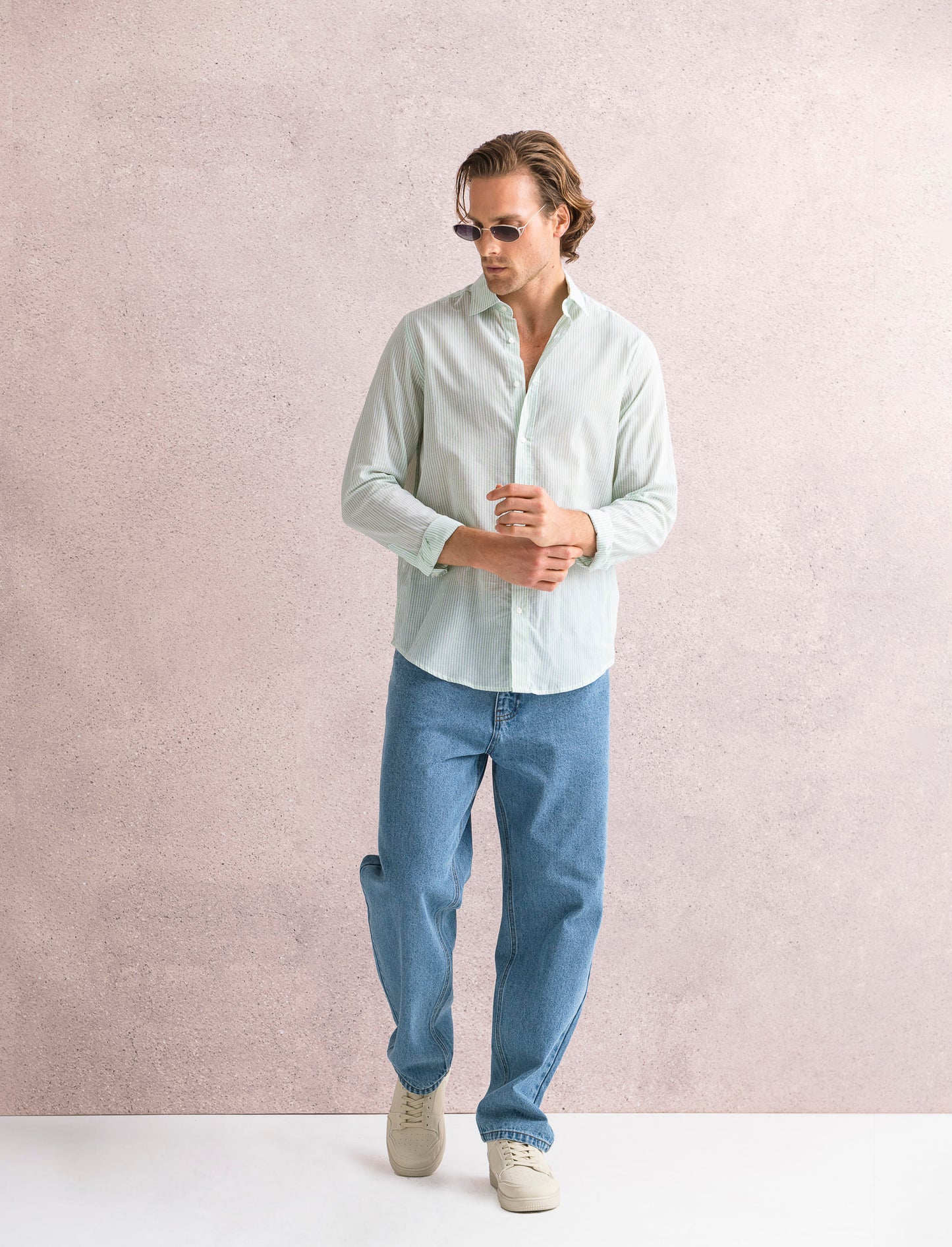 Camicia leggera a righe da uomo - Verde