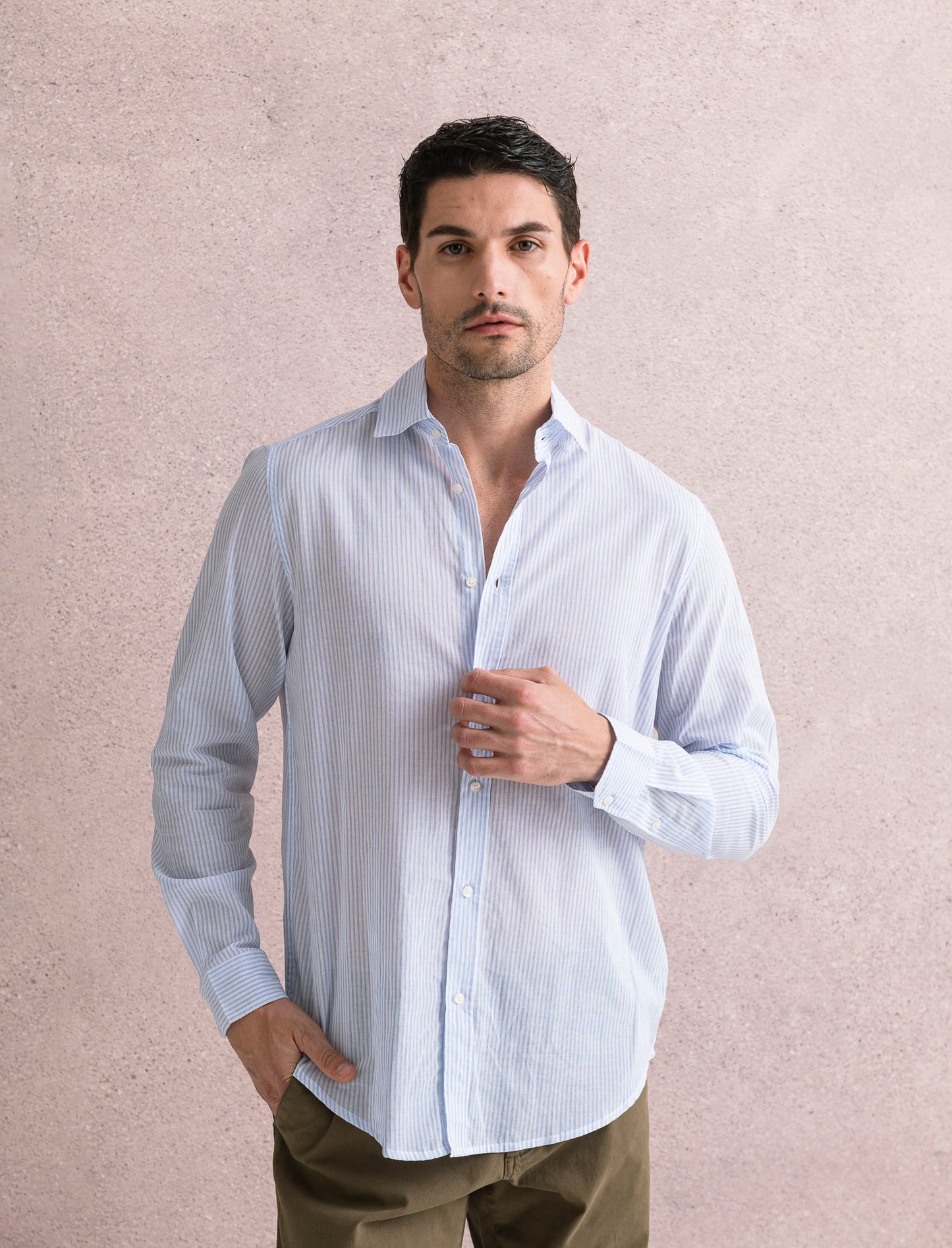 Camicia leggera a righe da uomo - Celeste