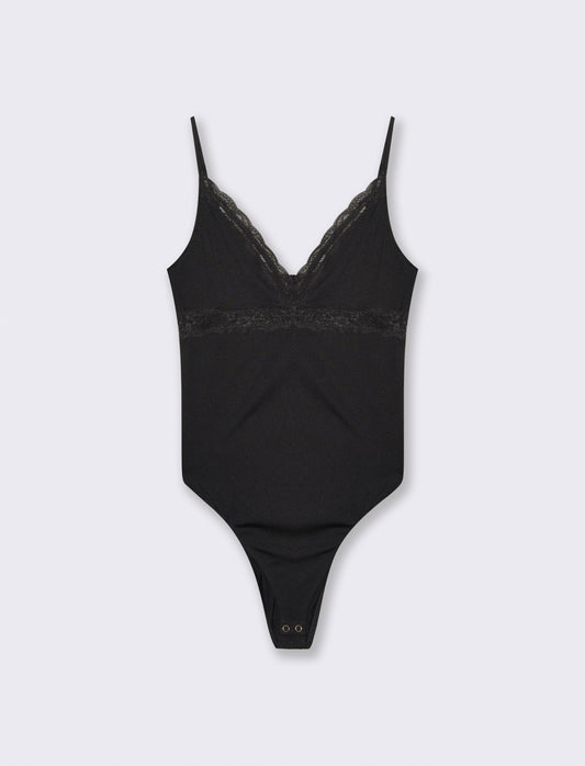 BODY CON INSIERTI IN PIZZO - Nero