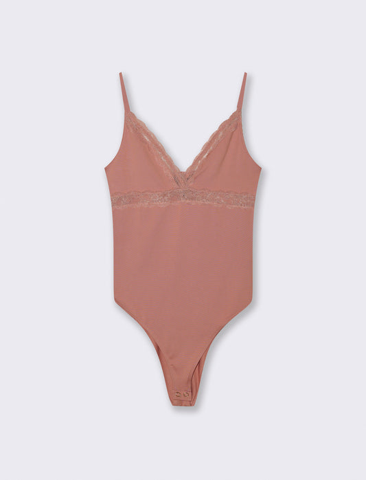 BODY CON INSIERTI IN PIZZO - Rosa polvere