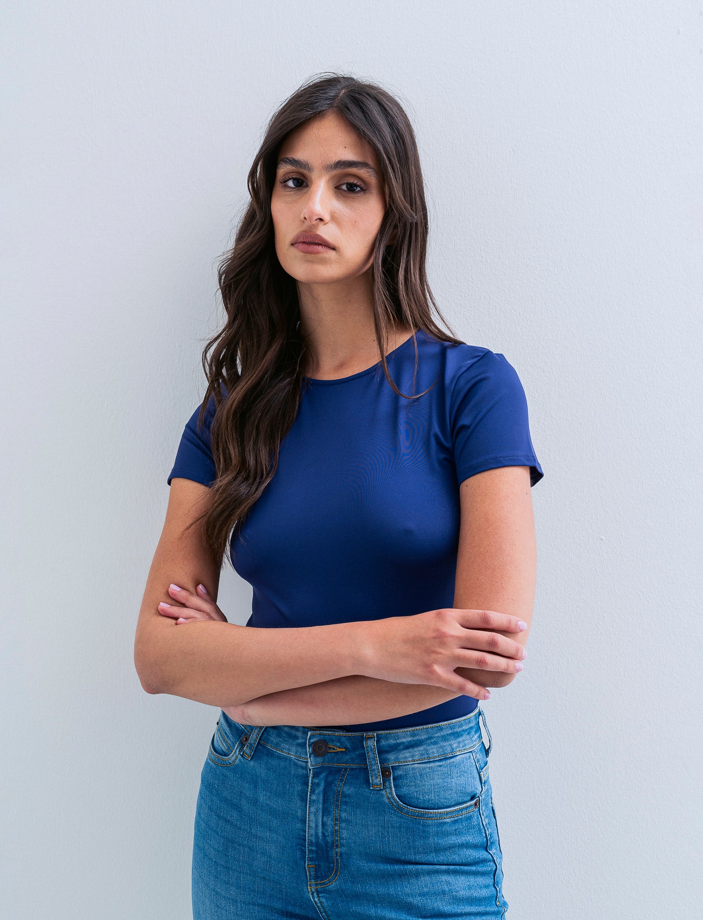 T-SHIRT CON TESSUTO ELASTICO - Blu scuro