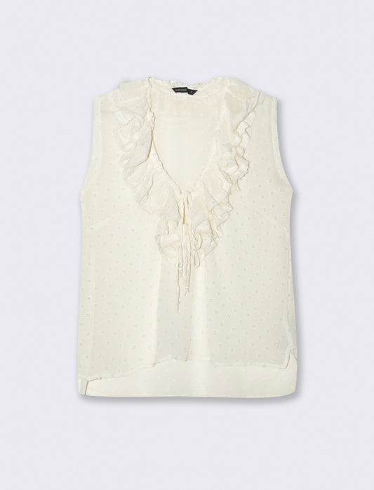 TOP CON ROUCHES - Bianco latte
