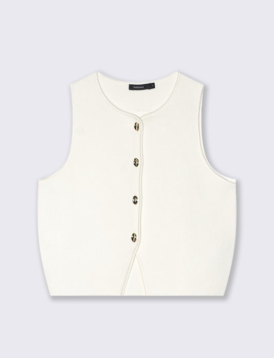 GILET CON BOTTONI GIOIELLO - Bianco latte