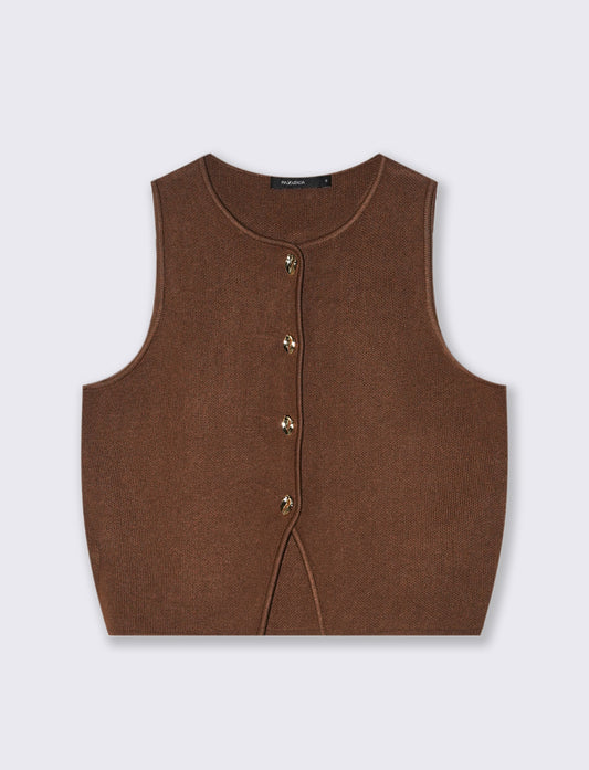GILET CON BOTTONI GIOIELLO - Marrone tabacco
