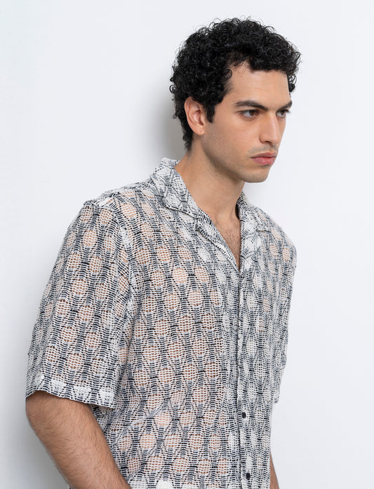 Camicia crochet fantasia astratta da uomo - Nero