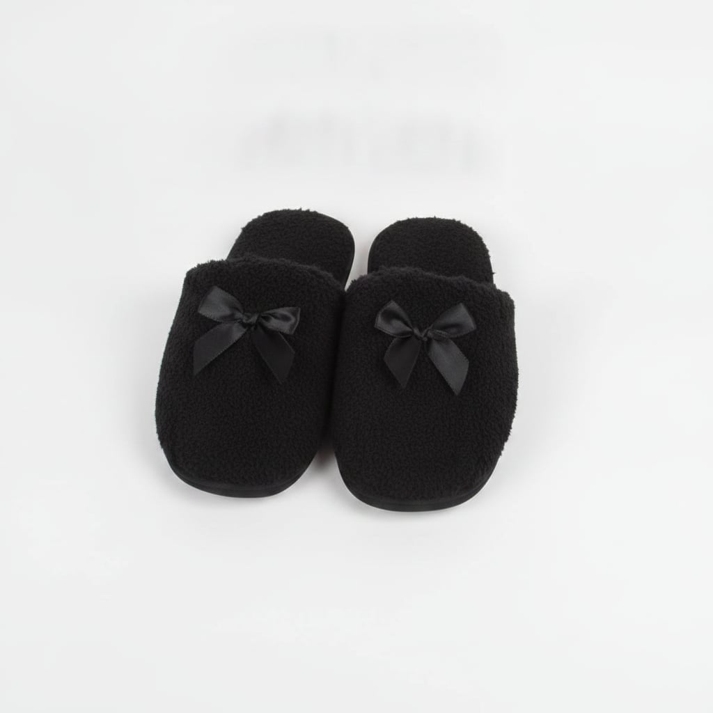 Pantofola da con fiocco furry - Nero
