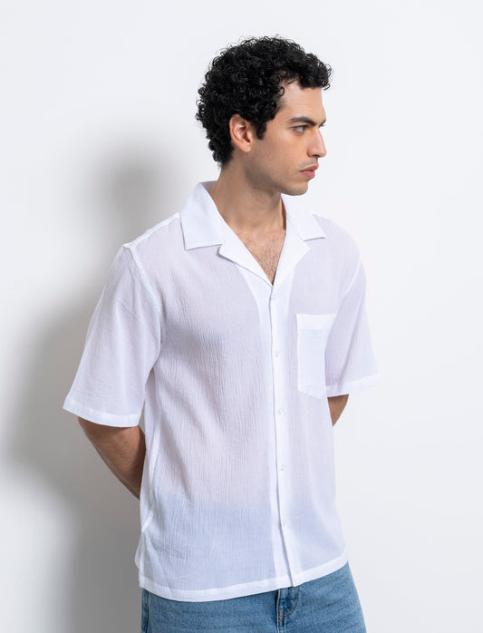 Camicia in cotone strutturato da uomo - Bianco