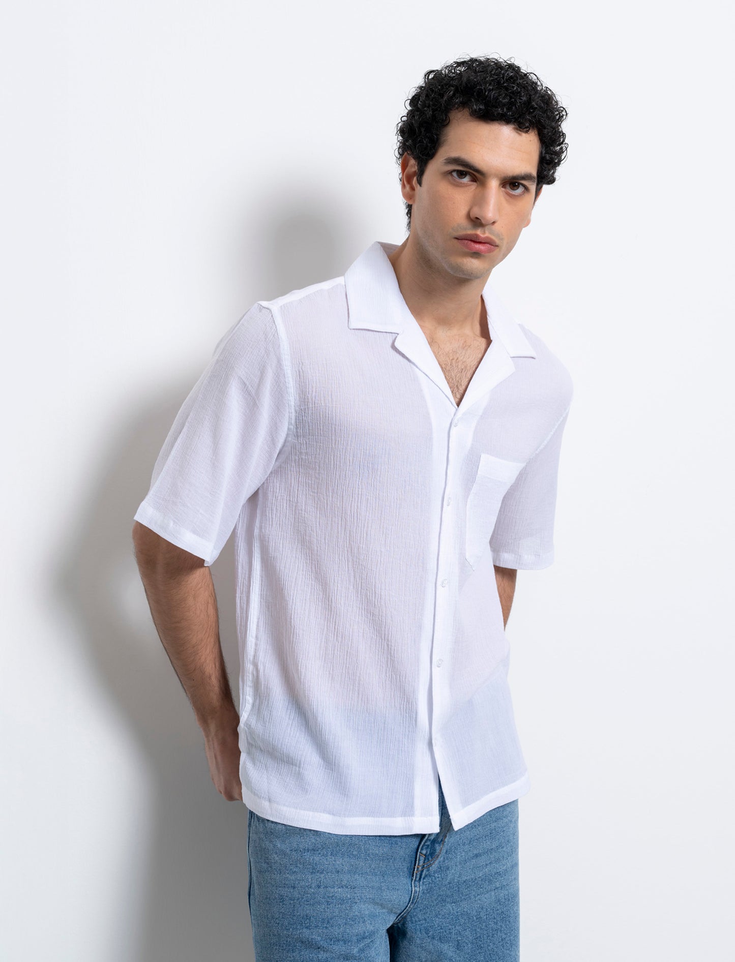 Man's structured cotton shirt - White