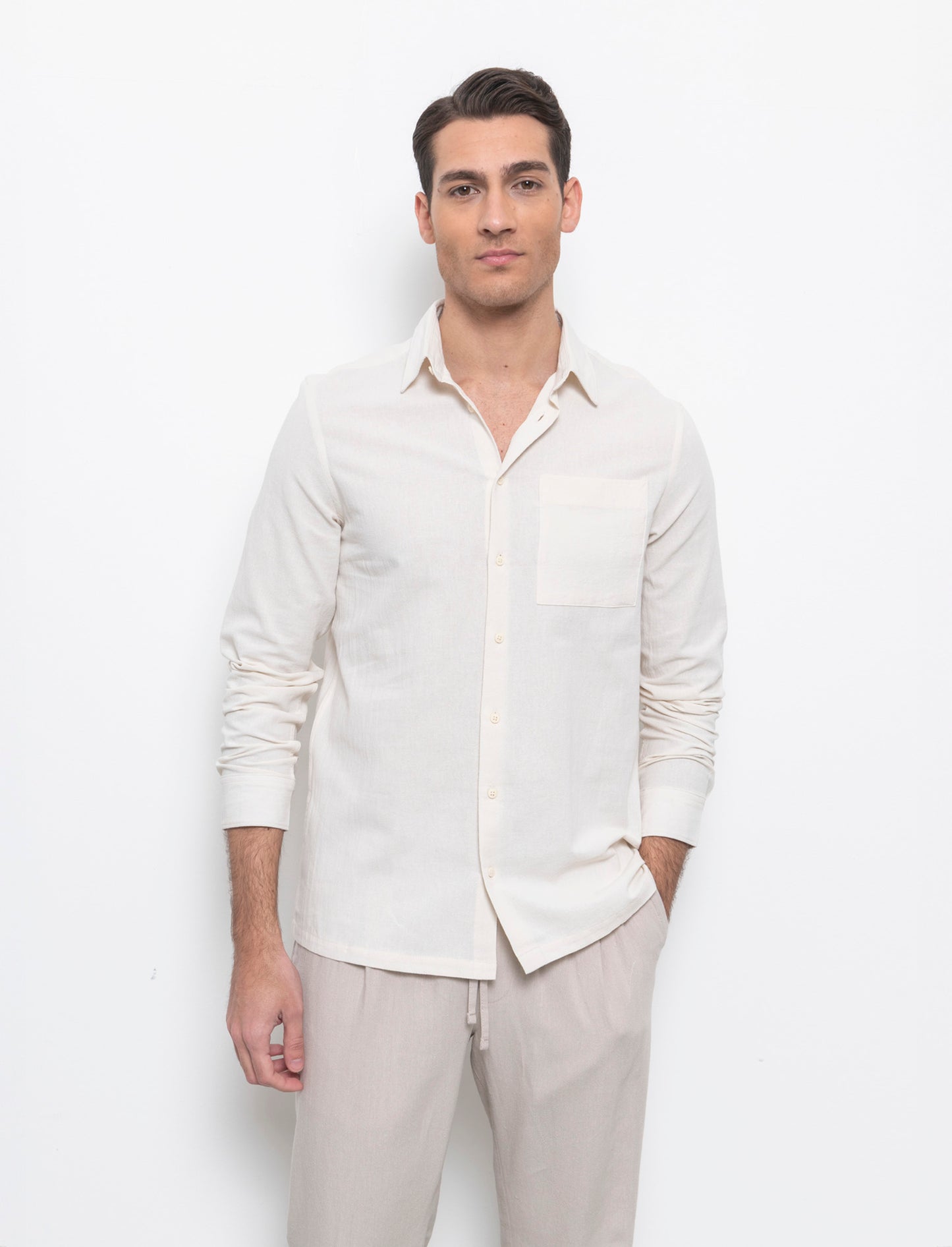 Camicia in cotone comfort da uomo - Beige ecru