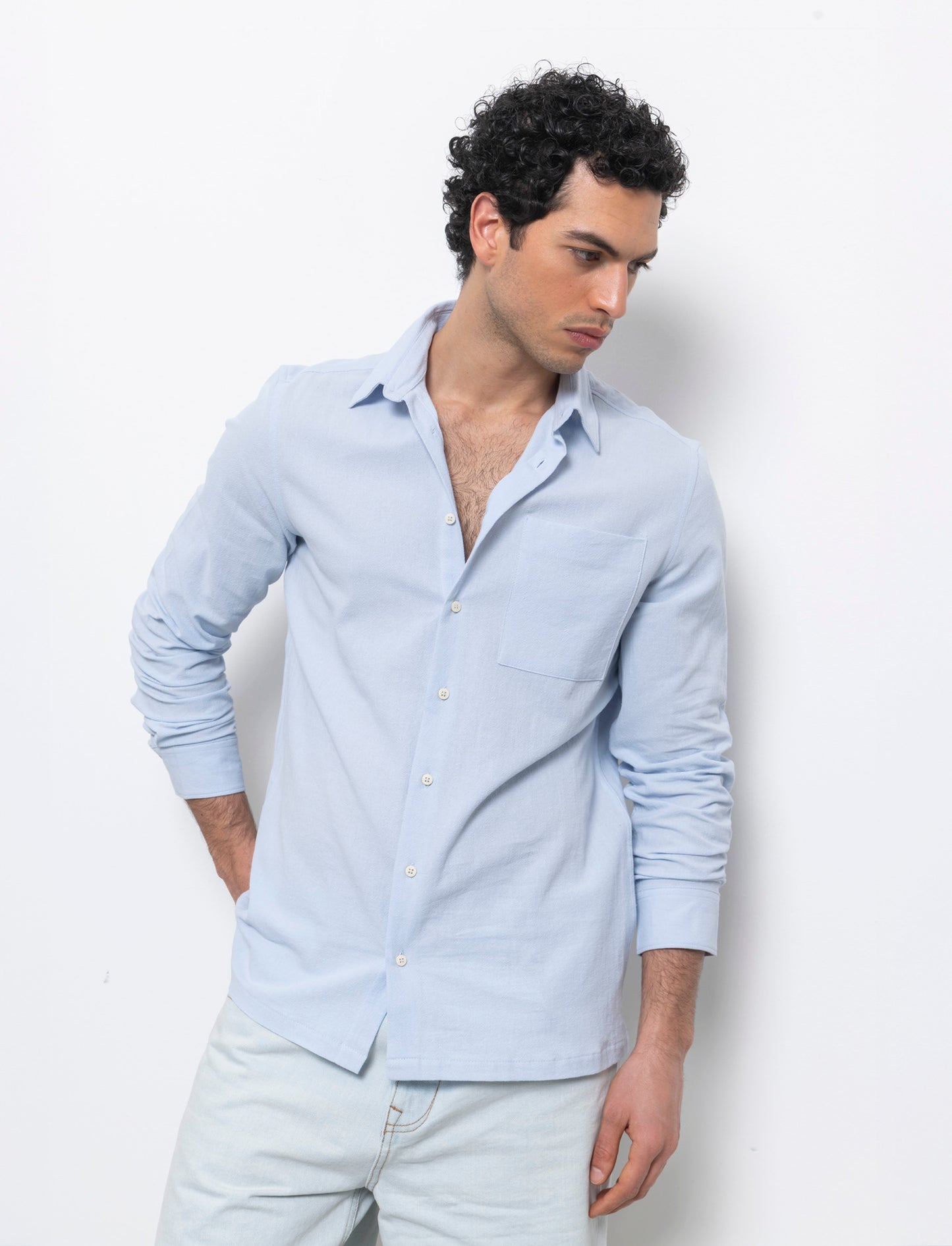 Camicia in cotone comfort da uomo - Celeste polvere