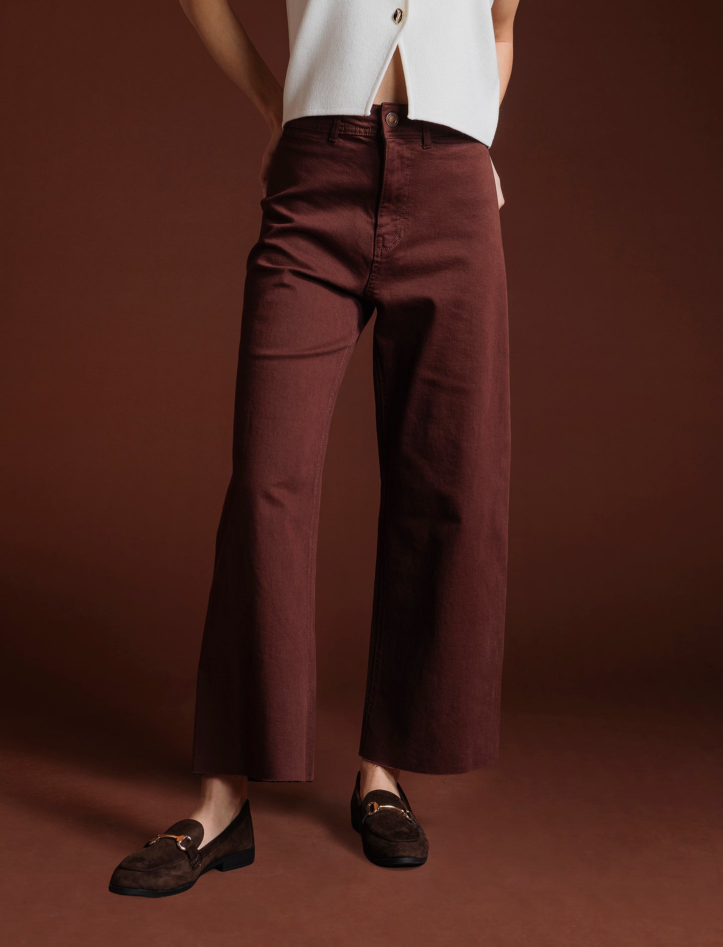 PANTALONE CROP - Marrone cioccolato