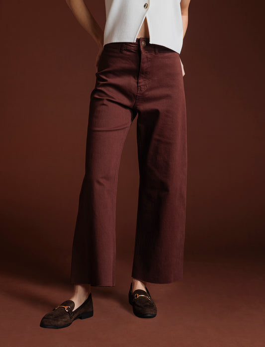 PANTALONE CROP - Marrone cioccolato