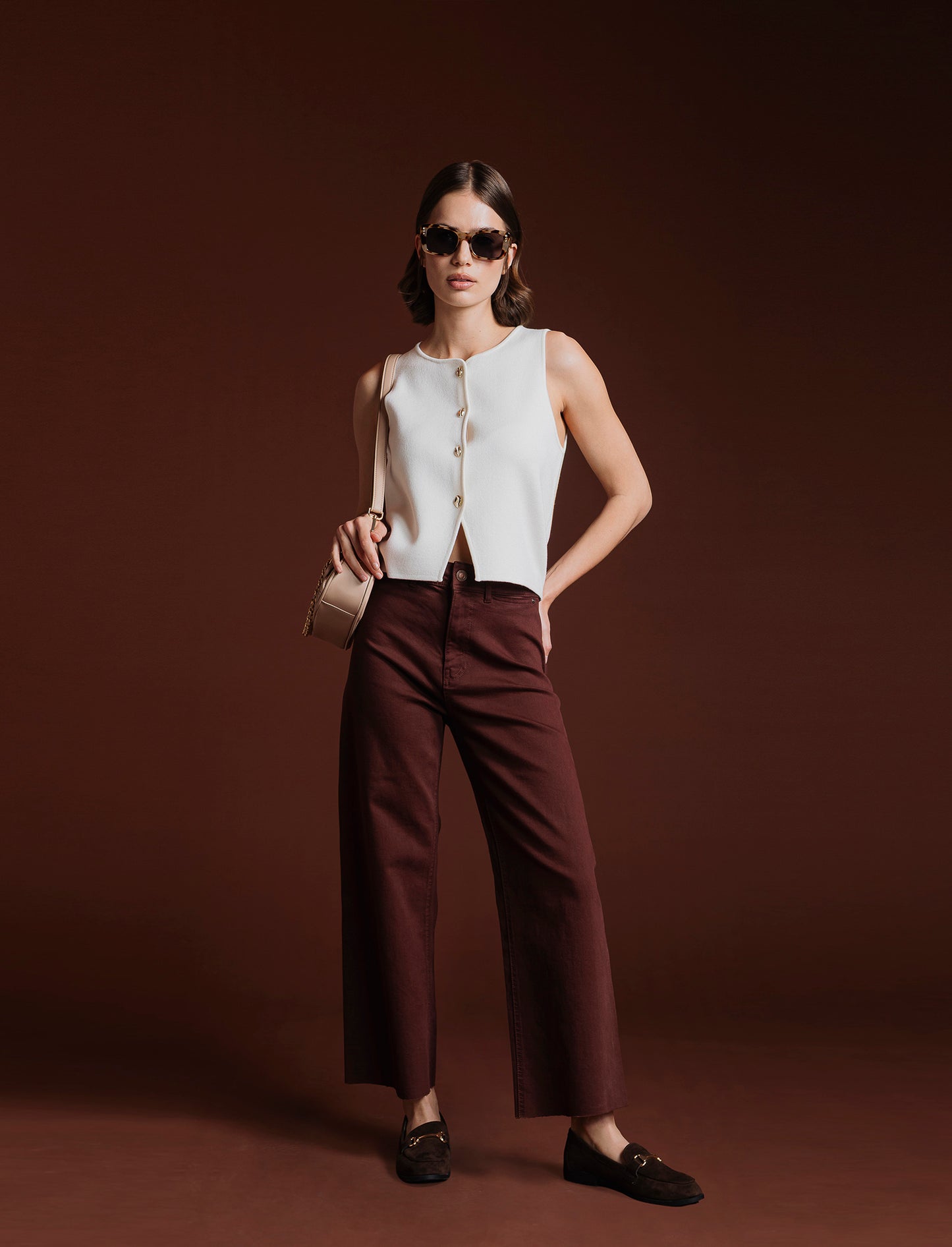 PANTALONE CROP - Marrone cioccolato