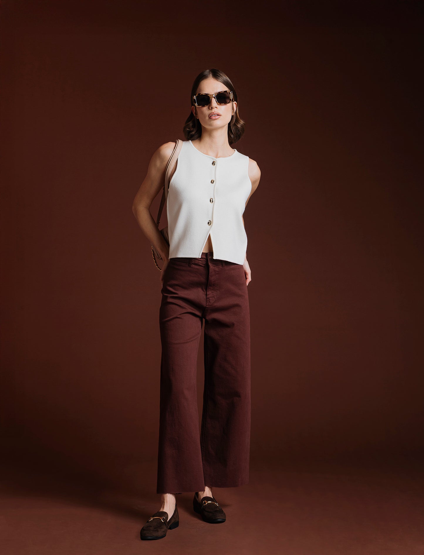 PANTALONE CROP - Marrone cioccolato