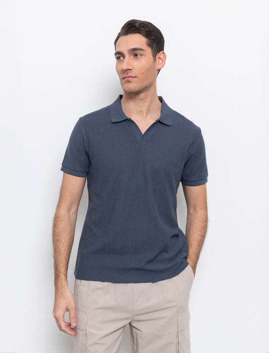 Man's jacquard knit polo shirt - Blue