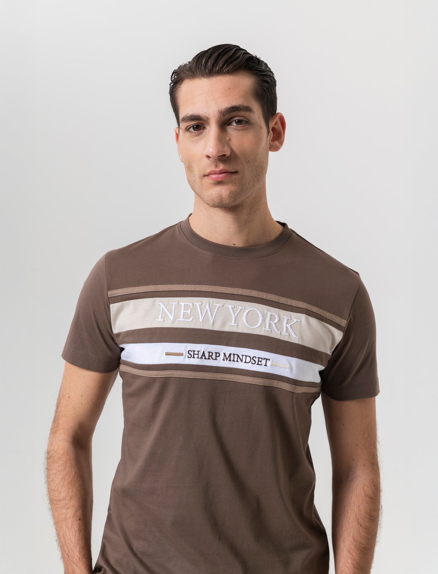 T-shirt con ricamo da uomo - Grigio fango