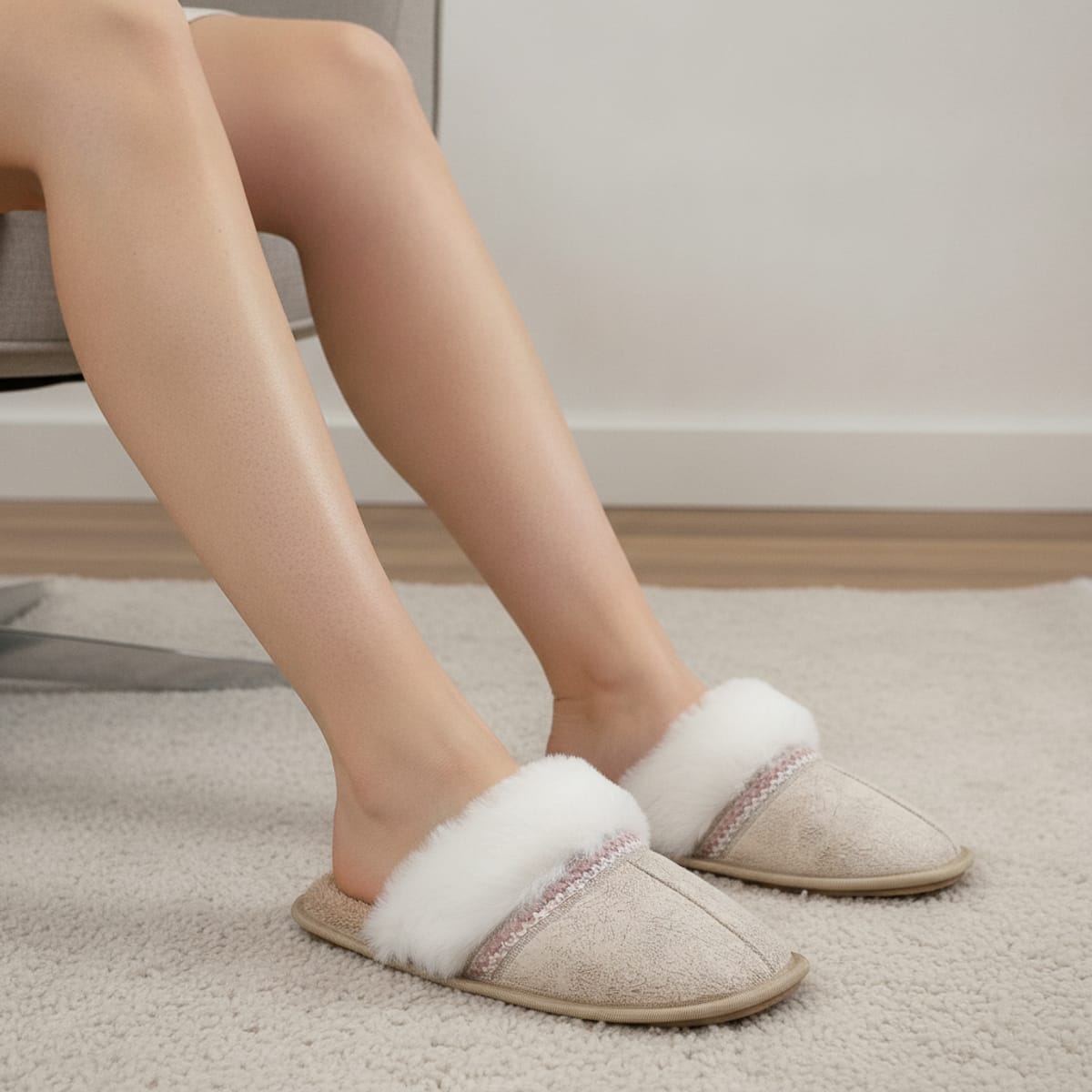 Pantofola invernale da effetto furry - Beige