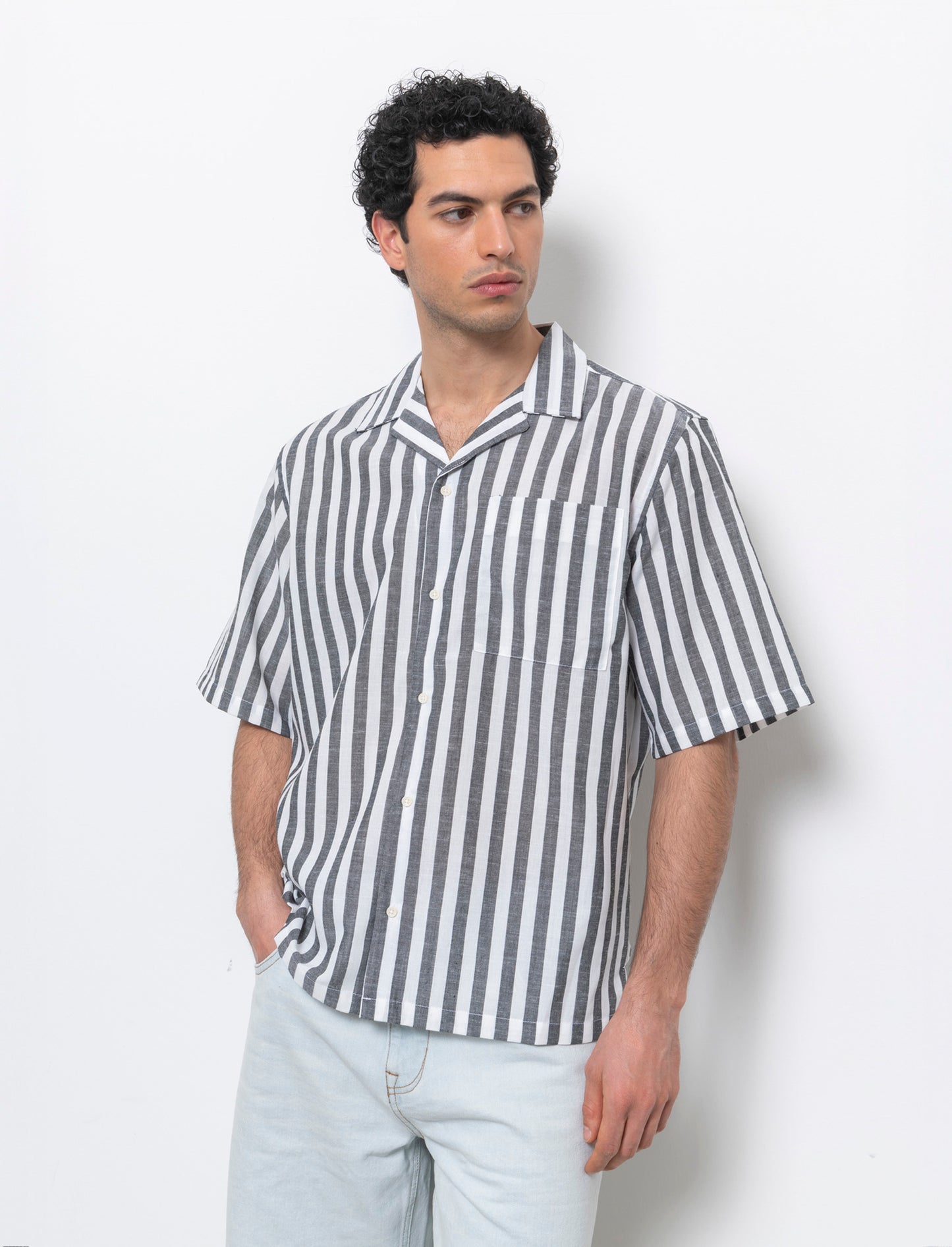 Camicia fantasia a righe da uomo - Nero