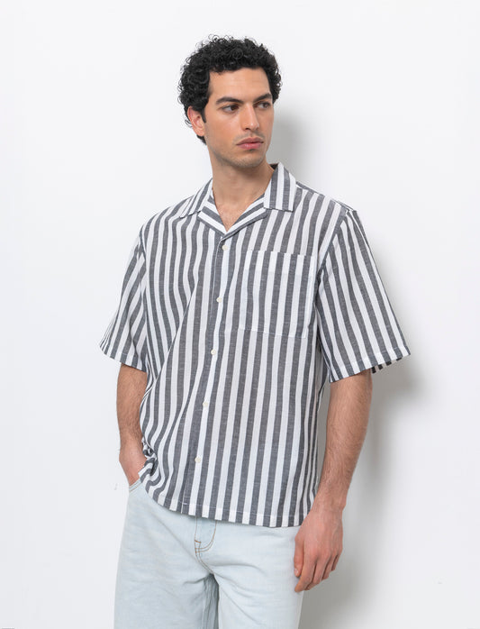 Camicia fantasia a righe da uomo - Nero