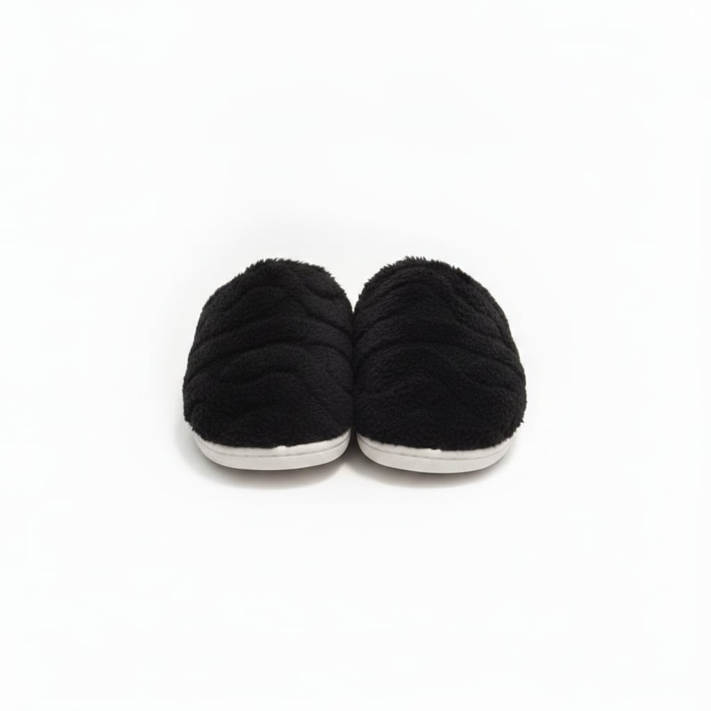 Furry effect slipper with sole - Black