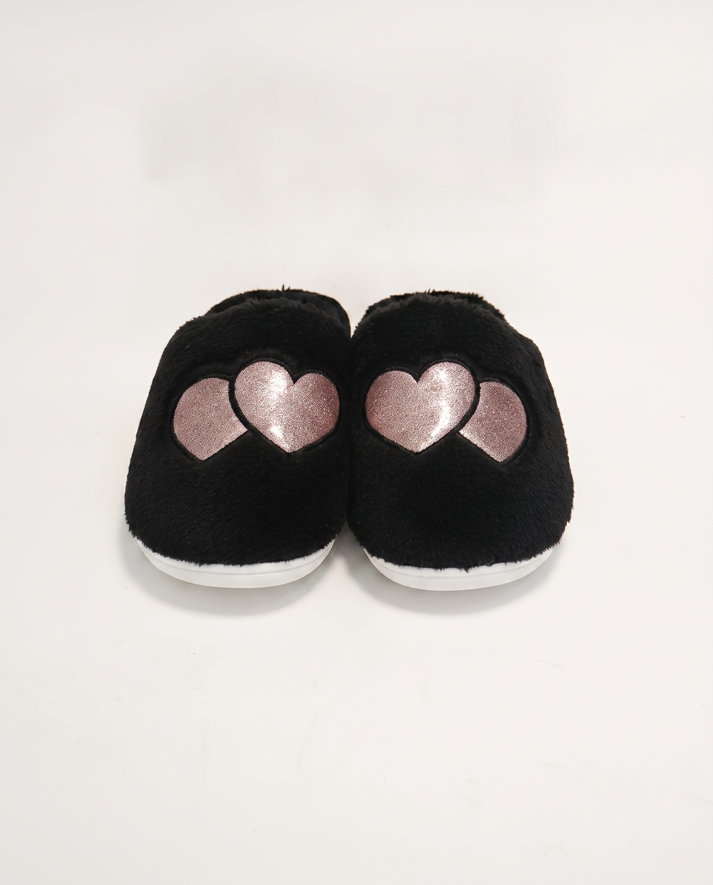 Glitter Heart Slippers - Black