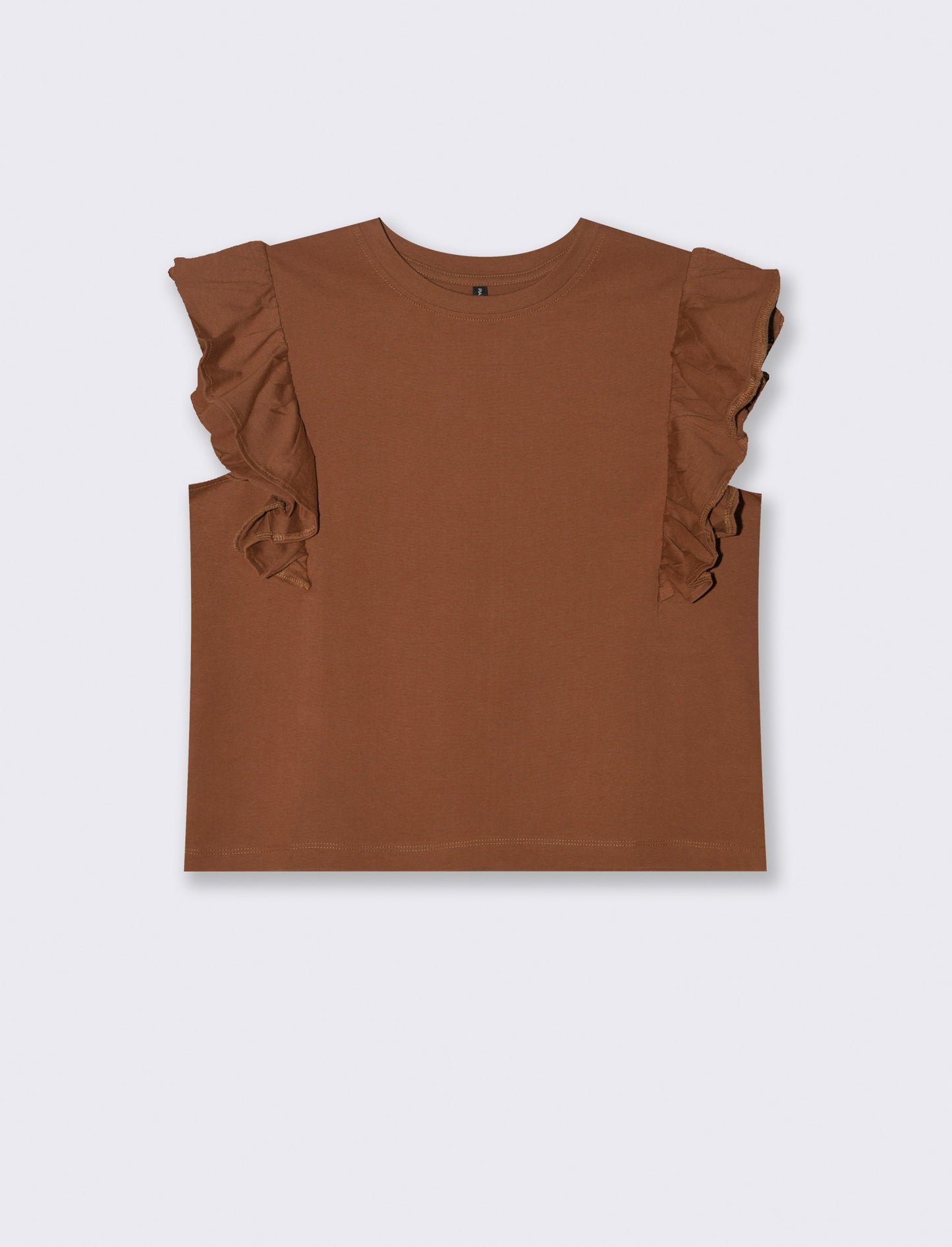 T-SHIRT CON ROUCHES - Marrone tabacco