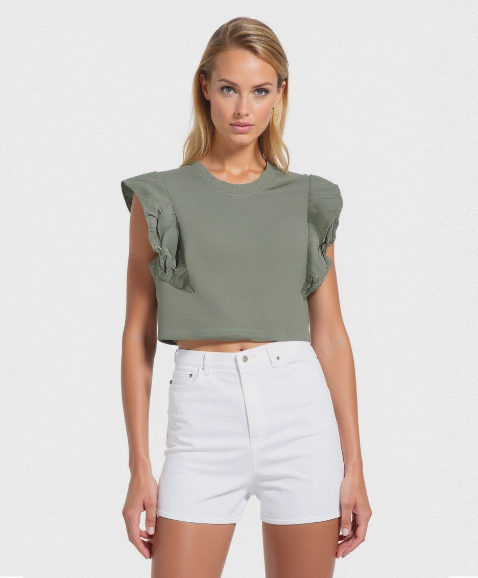 T-SHIRT CON ROUCHES - Verde foresta