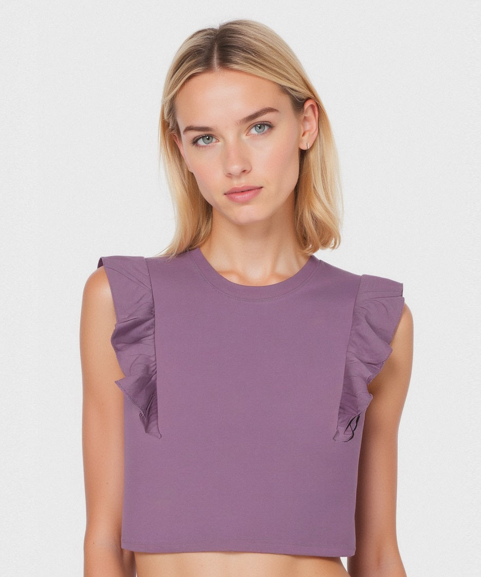 T-SHIRT CON ROUCHES - Viola malva