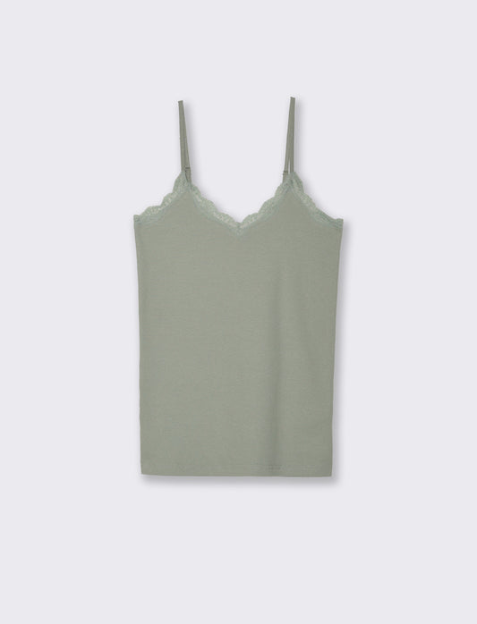 TOP CON PIZZO - Verde foresta